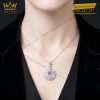 Dây chuyền vàng trắng Au750 đính kim cương và sapphire hồng