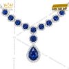 Dây chuyền vàng trắng Au750 đính kim cương và sapphire xanh đậm