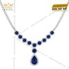 Dây chuyền vàng trắng Au750 đính kim cương và sapphire xanh đậm
