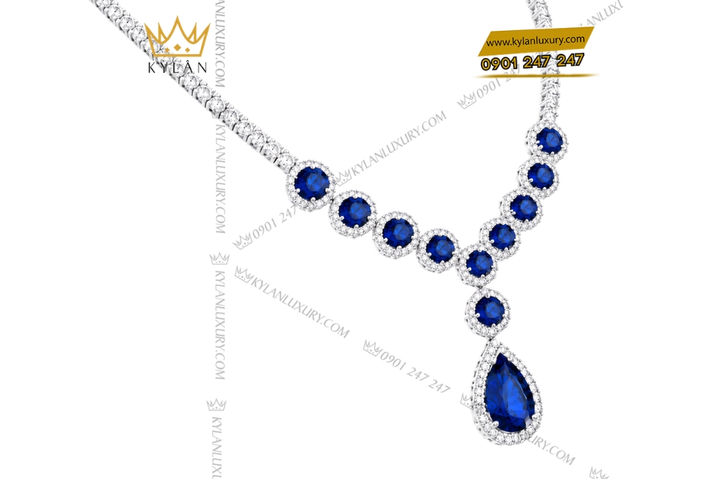 Kỳ Lân Luxury Day chuyen vang trang Au750 dinh kim cuong va sapphire xanh dam 4 Dây chuyền vàng trắng Au750 đính kim cương và sapphire xanh đậm