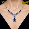 Dây chuyền vàng trắng Au750 đính kim cương và sapphire xanh đậm