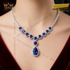 Dây chuyền vàng trắng Au750 đính kim cương và sapphire xanh đậm