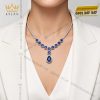 Dây chuyền vàng trắng Au750 đính kim cương và sapphire xanh đậm