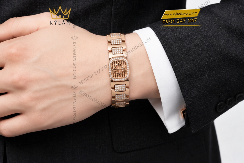 Lắc tay Patek Philippe vàng hồng Au750 đính kim cương