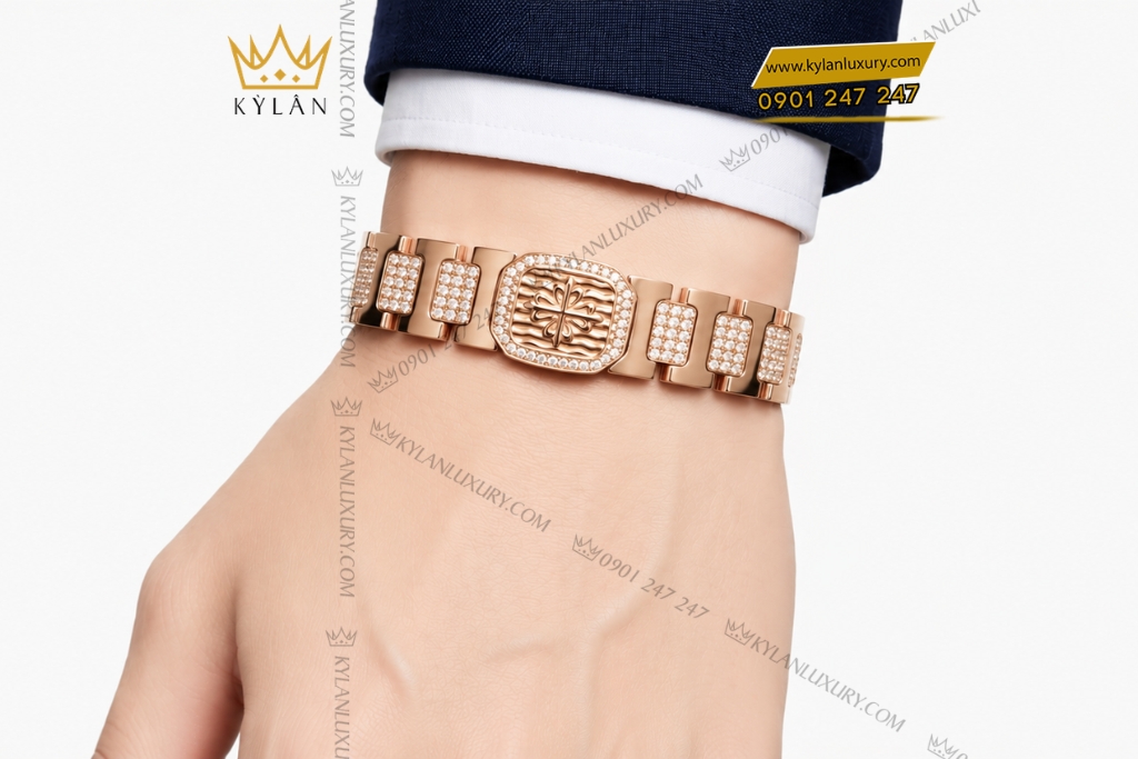 Lắc tay Patek Philippe vàng hồng Au750 đính kim cương