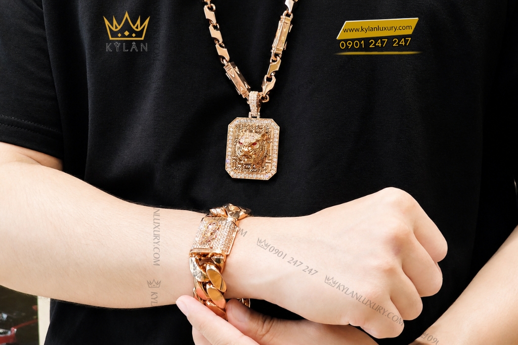 Kỳ Lân Luxury Lac tay nam CN vang hong Au750 dinh kim cuong 12 Lắc tay nam CN vàng hồng Au750 đính kim cương