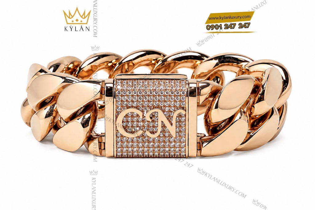 Kỳ Lân Luxury Lac tay nam CN vang hong Au750 dinh kim cuong 2 Lắc tay nam CN vàng hồng Au750 đính kim cương