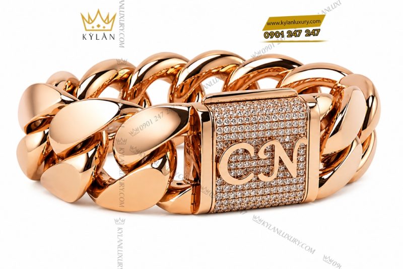 Lắc tay nam CN vàng hồng Au750 đính kim cương