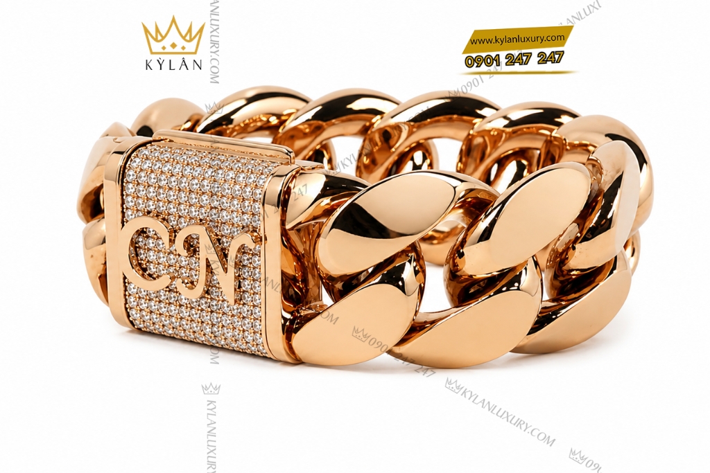 Kỳ Lân Luxury Lac tay nam CN vang hong Au750 dinh kim cuong 4 Lắc tay nam CN vàng hồng Au750 đính kim cương