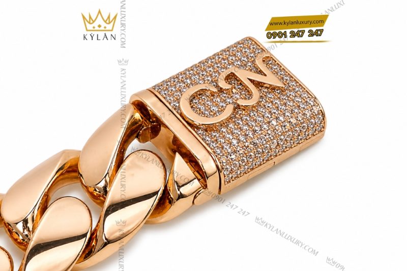 Lắc tay nam CN vàng hồng Au750 đính kim cương