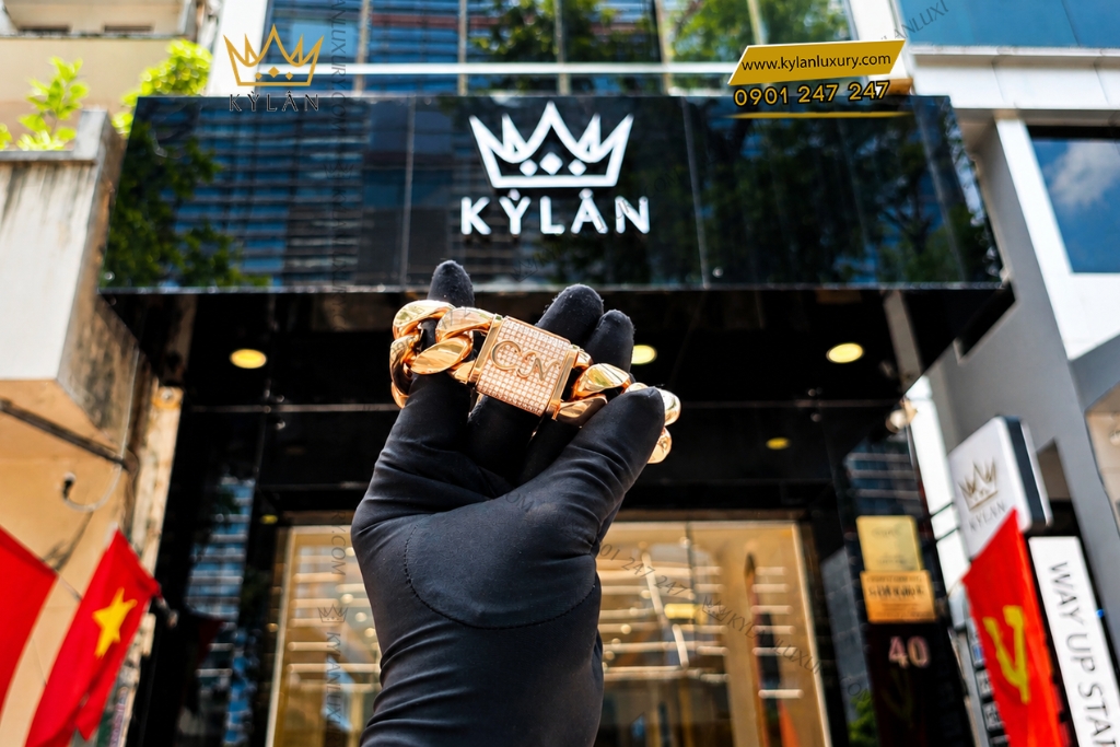 Kỳ Lân Luxury Lac tay nam CN vang hong Au750 dinh kim cuong 9 Lắc tay nam CN vàng hồng Au750 đính kim cương