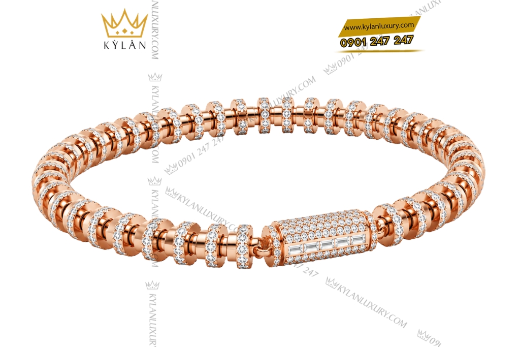 Lắc tay nam vàng hồng Au750 đính kim cương