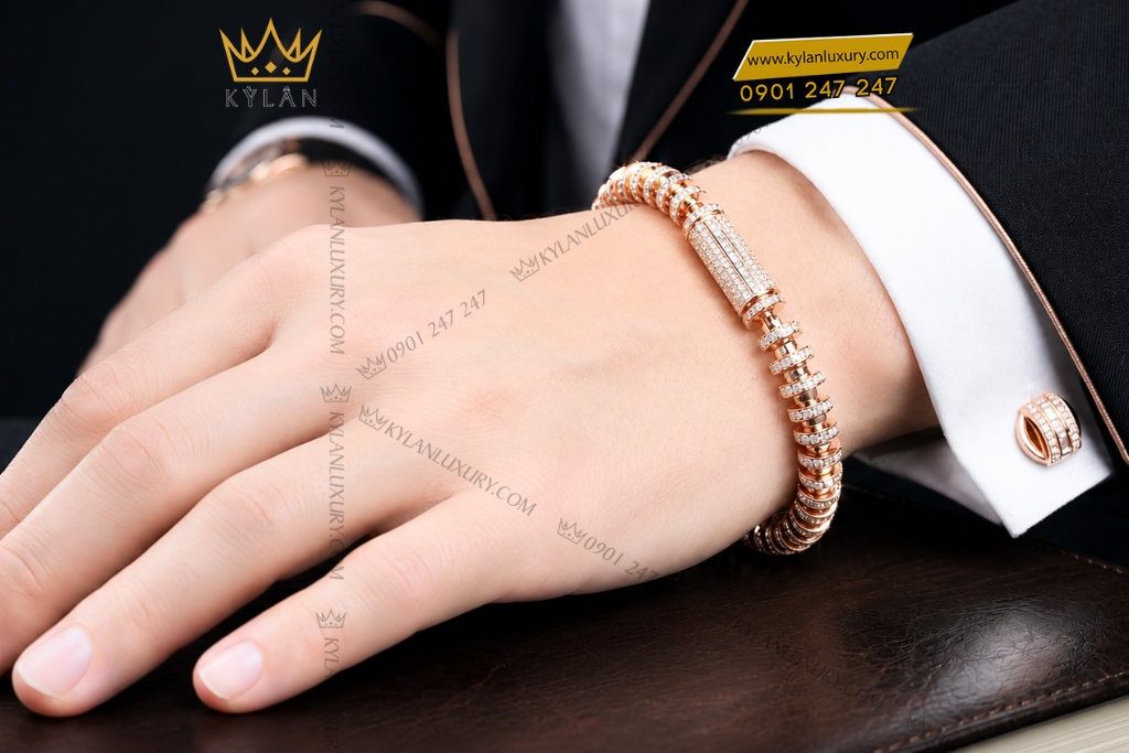 Kỳ Lân Luxury Lac tay nam vang hong Au750 dinh kim cuong 8 Lắc tay nam vàng hồng Au750 đính kim cương
