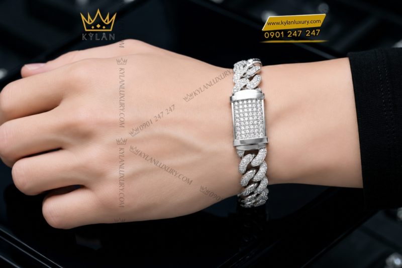Lắc tay nam vàng trắng Au750 đính kim cương