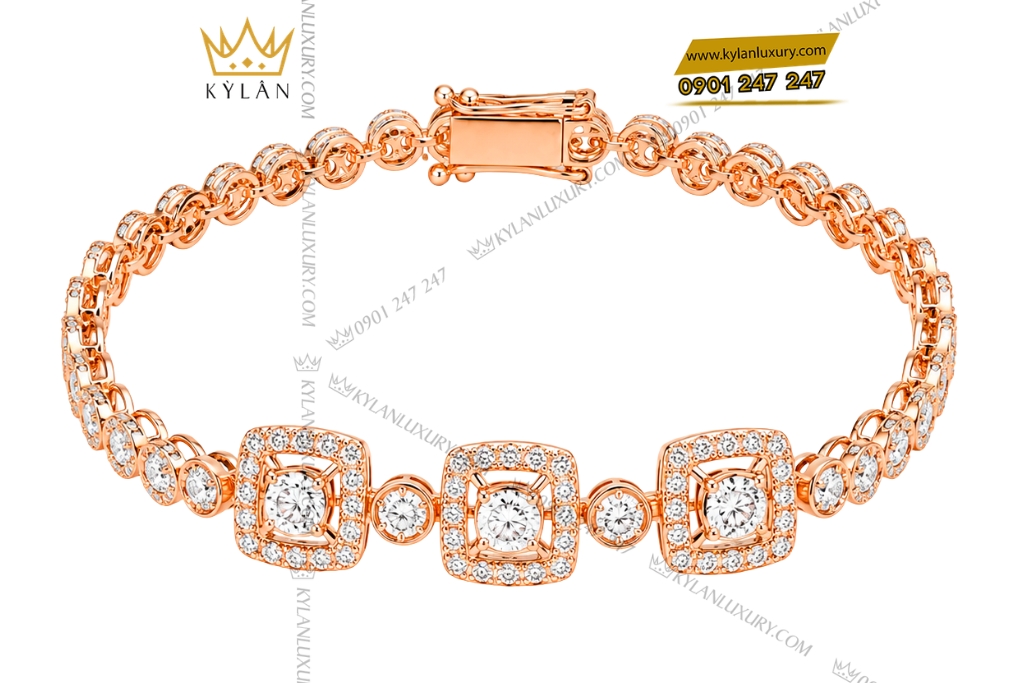 Kỳ Lân Luxury Lac tay vang hong Au750 dinh kim cuong 1 1 Lắc tay vàng hồng Au750 đính kim cương