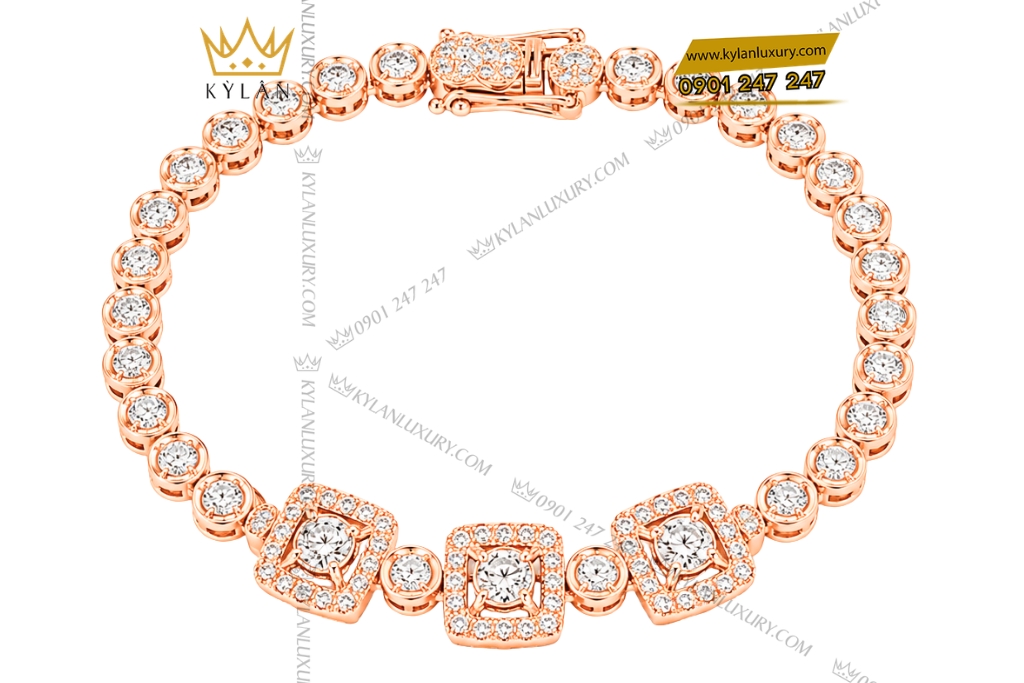 Lắc tay vàng hồng Au750 đính kim cương