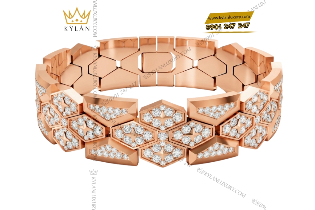 Kỳ Lân Luxury Lac tay vang hong Au750 dinh kim cuong 2 Lắc tay vàng hồng Au750 đính kim cương