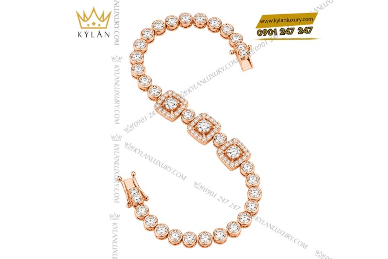 Lắc tay vàng hồng Au750 đính kim cương