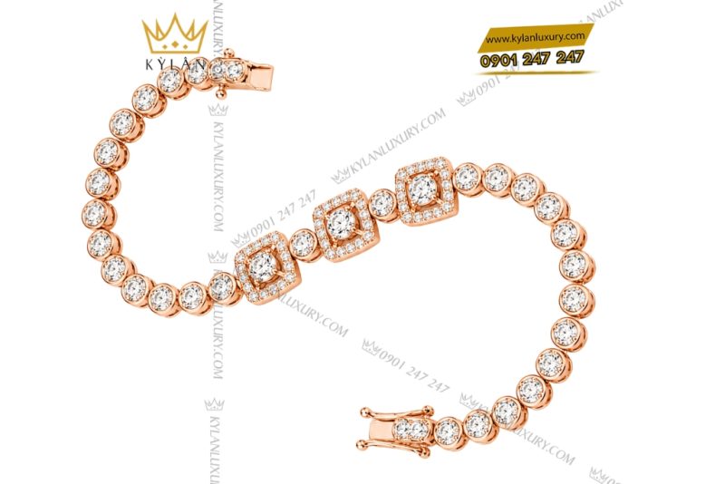 Lắc tay vàng hồng Au750 đính kim cương
