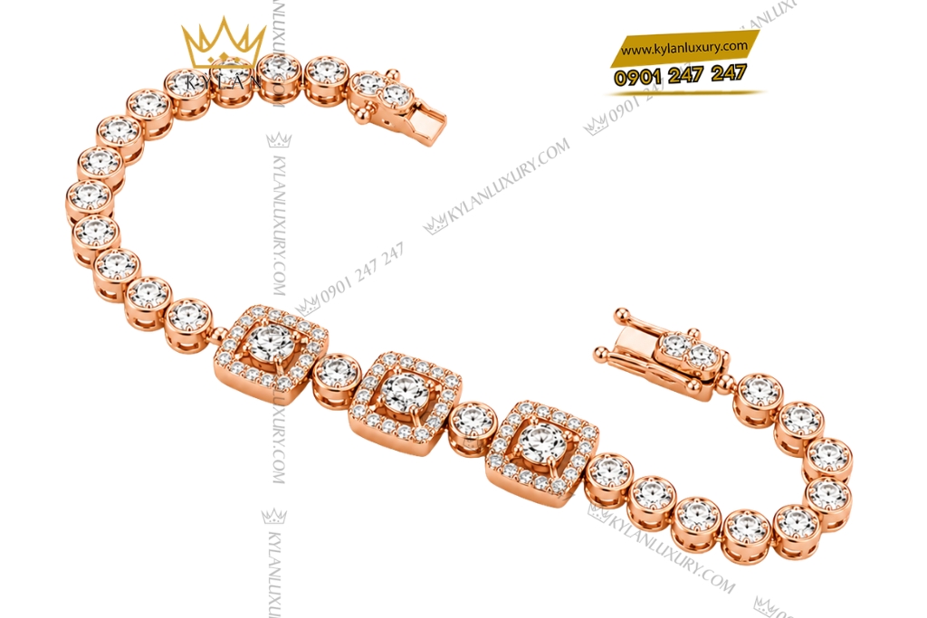 Kỳ Lân Luxury Lac tay vang hong Au750 dinh kim cuong 5 1 Lắc tay vàng hồng Au750 đính kim cương
