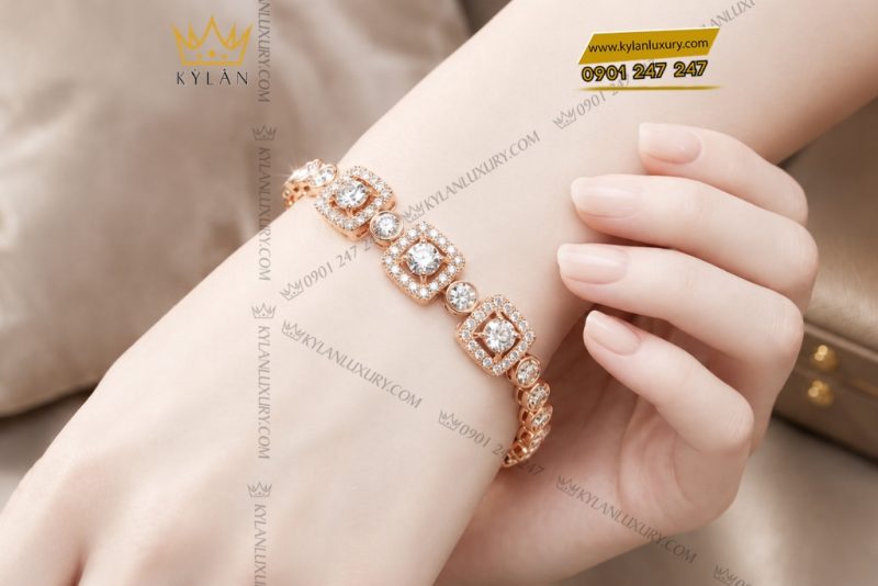 Lắc tay vàng hồng Au750 đính kim cương