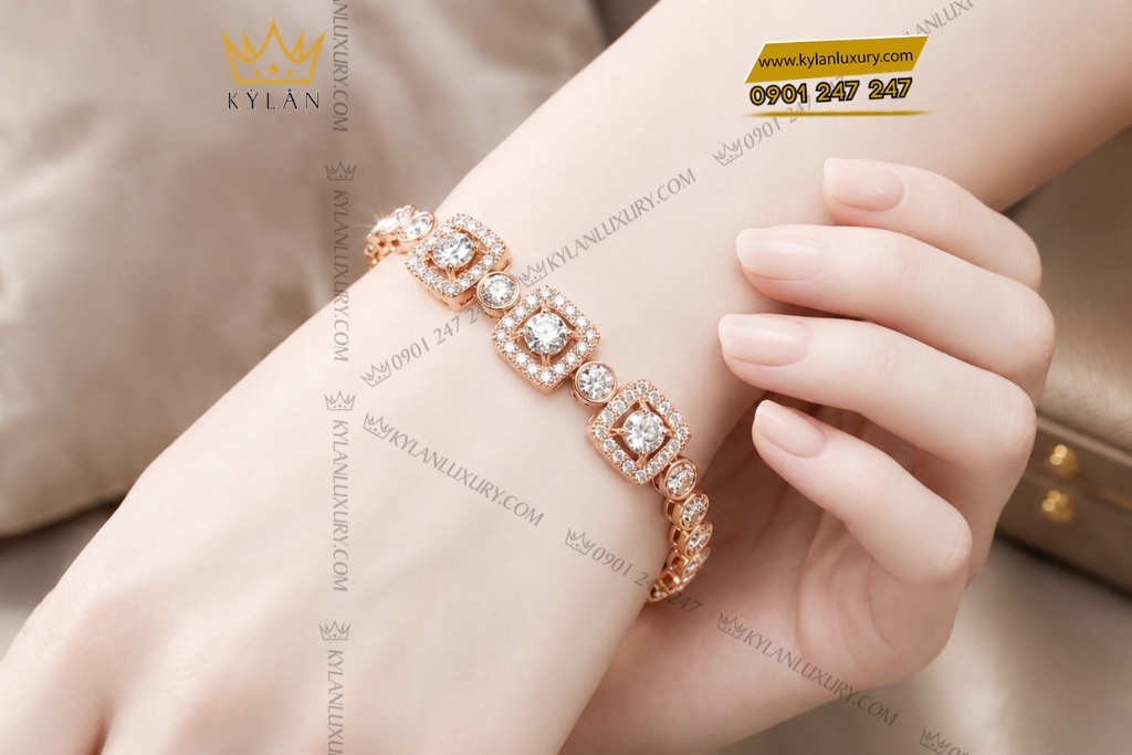 Lắc tay vàng hồng Au750 đính kim cương