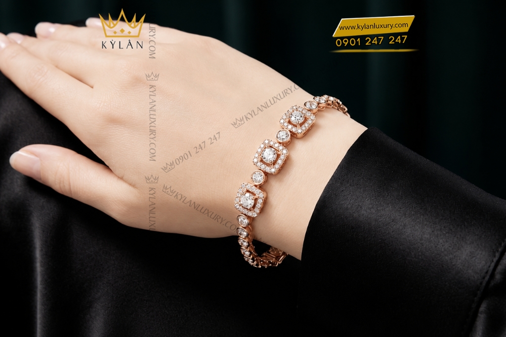 Kỳ Lân Luxury Lac tay vang hong Au750 dinh kim cuong 7 1 Lắc tay vàng hồng Au750 đính kim cương