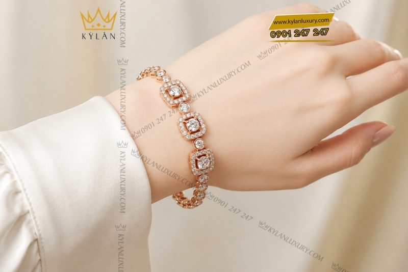 Lắc tay vàng hồng Au750 đính kim cương