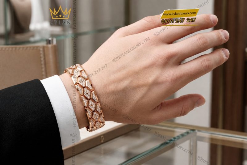 Lắc tay vàng hồng Au750 đính kim cương
