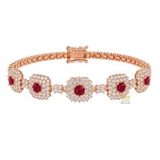 Lắc tay vàng hồng Au750 đính kim cương và sapphire đỏ