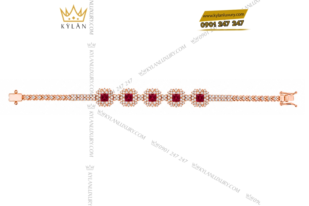 Lắc tay vàng hồng Au750 đính kim cương và sapphire đỏ 6 Lắc tay vàng hồng Au750 đính kim cương và sapphire đỏ