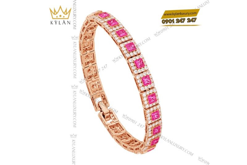 Lắc tay vàng hồng Au750 đính kim cương và sapphire hồng