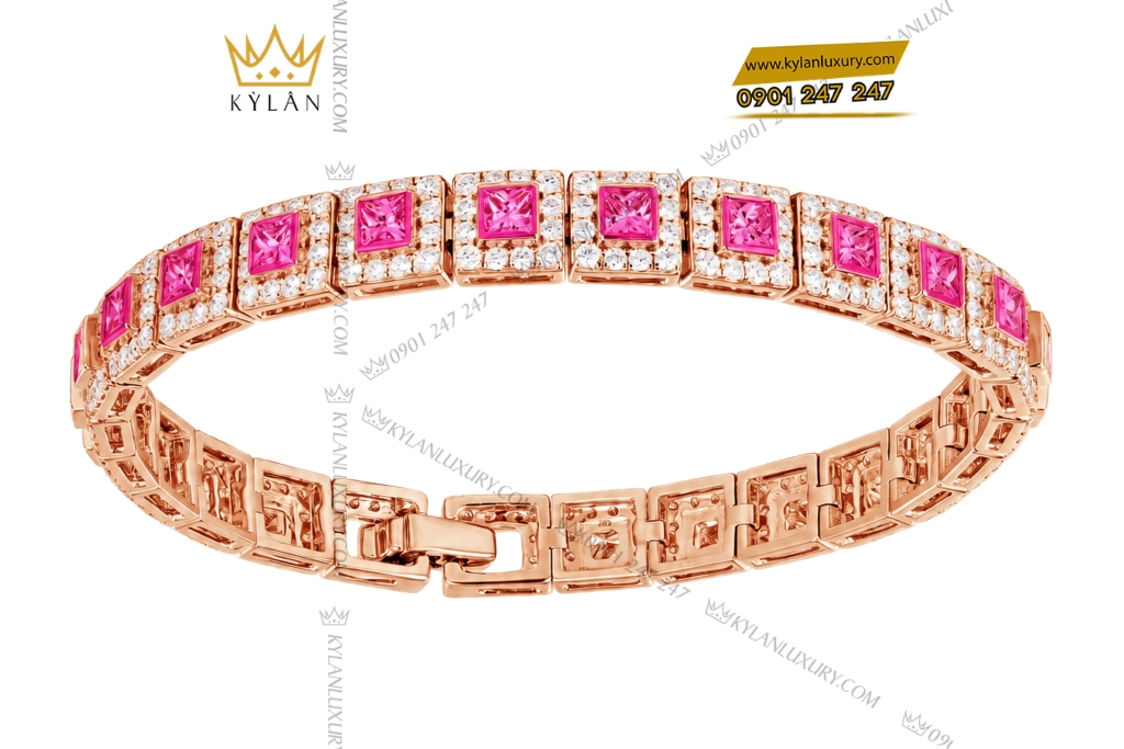 Kỳ Lân Luxury Lac tay vang hong Au750 dinh kim cuong va sapphire hong 4 Lắc tay vàng hồng Au750 đính kim cương và sapphire hồng