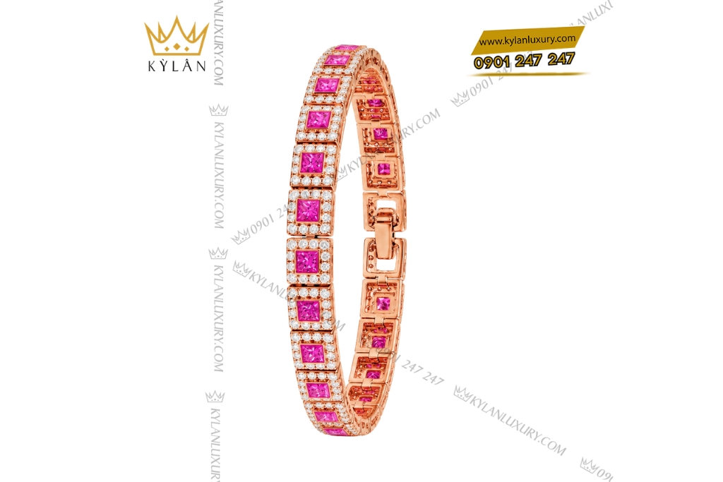 Lắc tay vàng hồng Au750 đính kim cương và sapphire hồng