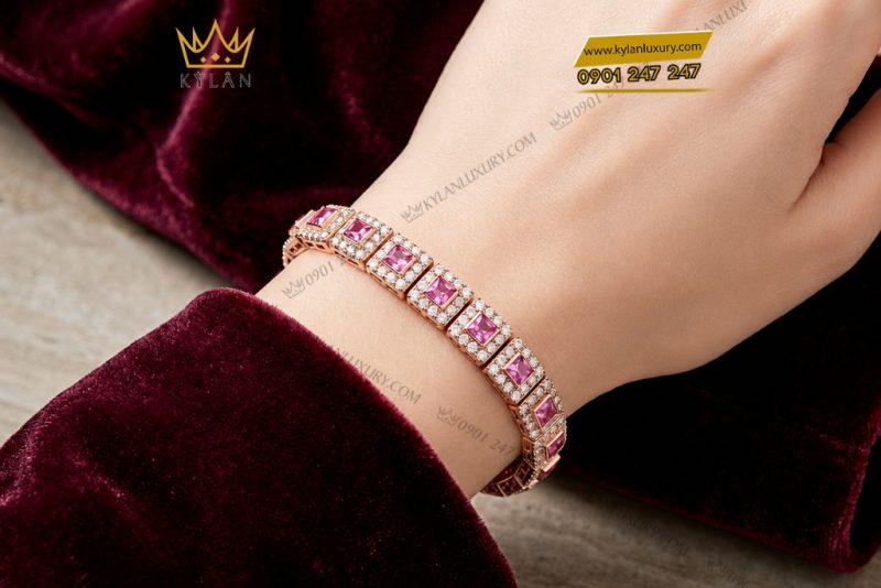 Lắc tay vàng hồng Au750 đính kim cương và sapphire hồng