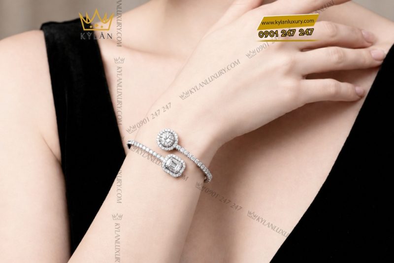 Lắc tay vàng trắng Au750 đính kim cương