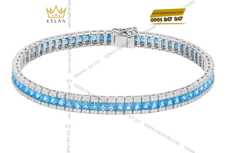 Lắc tay vàng trắng Au750 đính kim cương và đá Topaz
