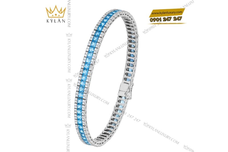 Lắc tay vàng trắng Au750 đính kim cương và đá Topaz