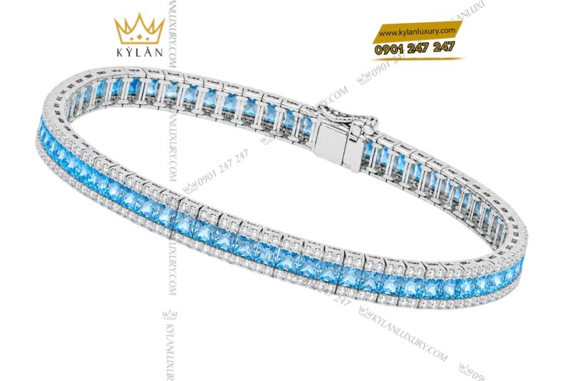 Lắc tay vàng trắng Au750 đính kim cương và đá Topaz