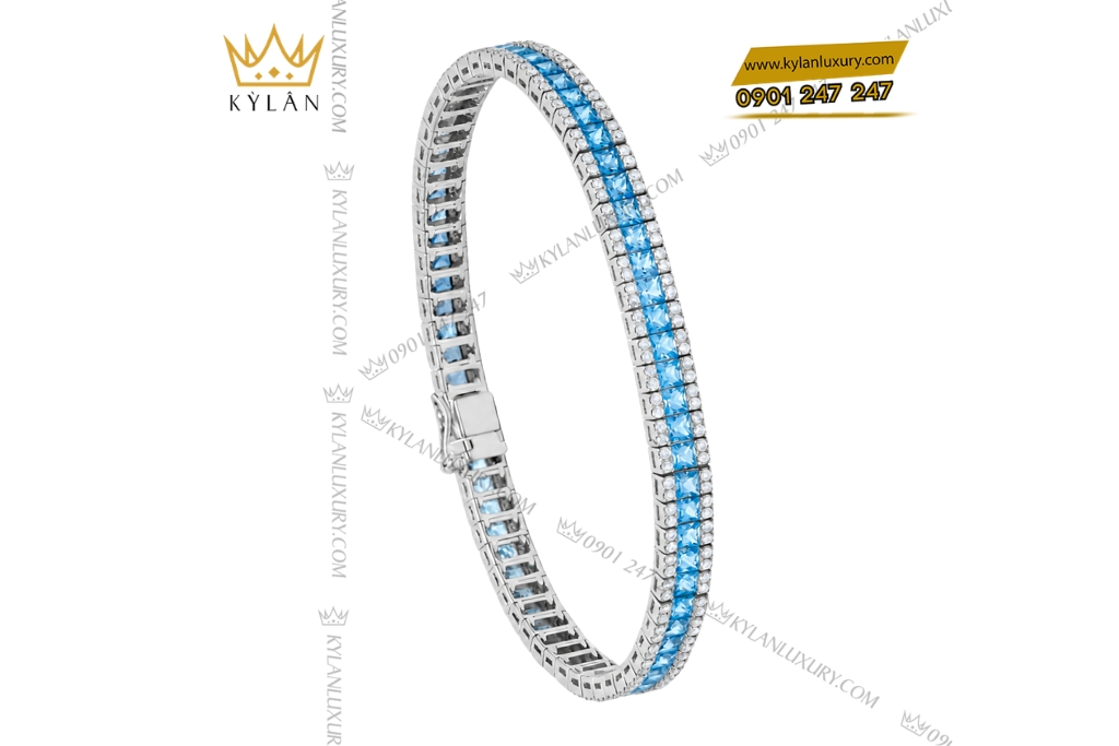 Kỳ Lân Luxury Lac tay vang trang Au750 dinh kim cuong va da Topaz 6 Lắc tay vàng trắng Au750 đính kim cương và đá Topaz