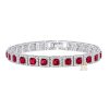 Lắc tay vàng trắng Au750 đính kim cương và sapphire đỏ