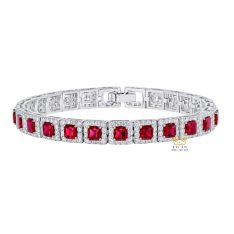 Lắc tay vàng trắng Au750 đính kim cương và sapphire đỏ