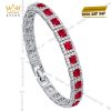Lắc tay vàng trắng Au750 đính kim cương và sapphire đỏ