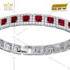 Lắc tay vàng trắng Au750 đính kim cương và sapphire đỏ
