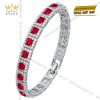 Lắc tay vàng trắng Au750 đính kim cương và sapphire đỏ