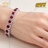 Lắc tay vàng trắng Au750 đính kim cương và sapphire đỏ