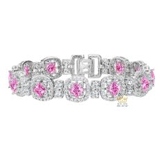 Lắc tay vàng trắng Au750 đính kim cương và sapphire hồng