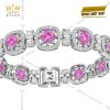 Lắc tay vàng trắng Au750 đính kim cương và sapphire hồng