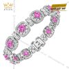 Lắc tay vàng trắng Au750 đính kim cương và sapphire hồng