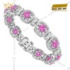 Lắc tay vàng trắng Au750 đính kim cương và sapphire hồng